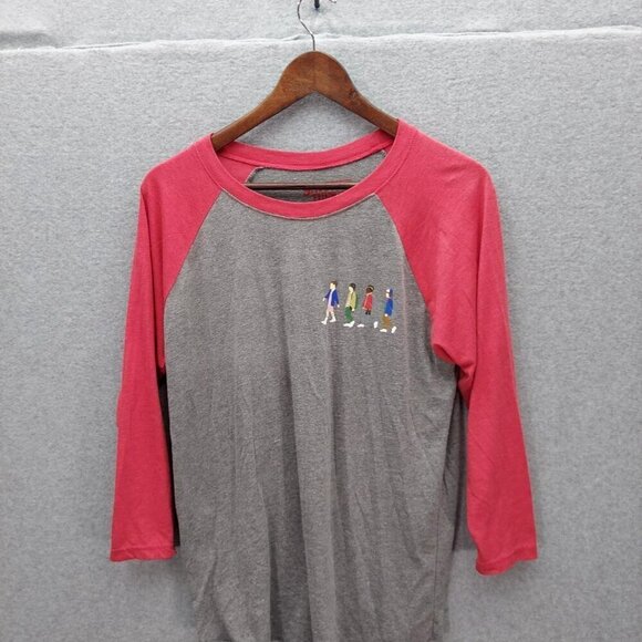 Stranger Things Raglan Baseball Tee Medium Gray & Red Cotton - Picture 1 of 3